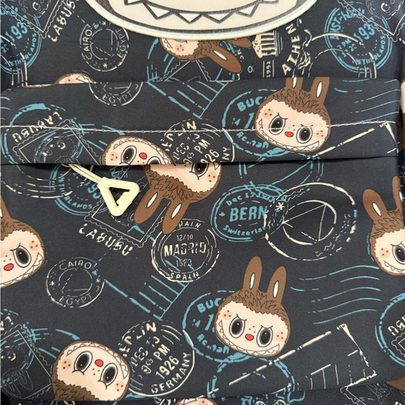 Labubu Black Backpack with adorable travel stamp design, Brand New With Tags - Picture 3 of 11